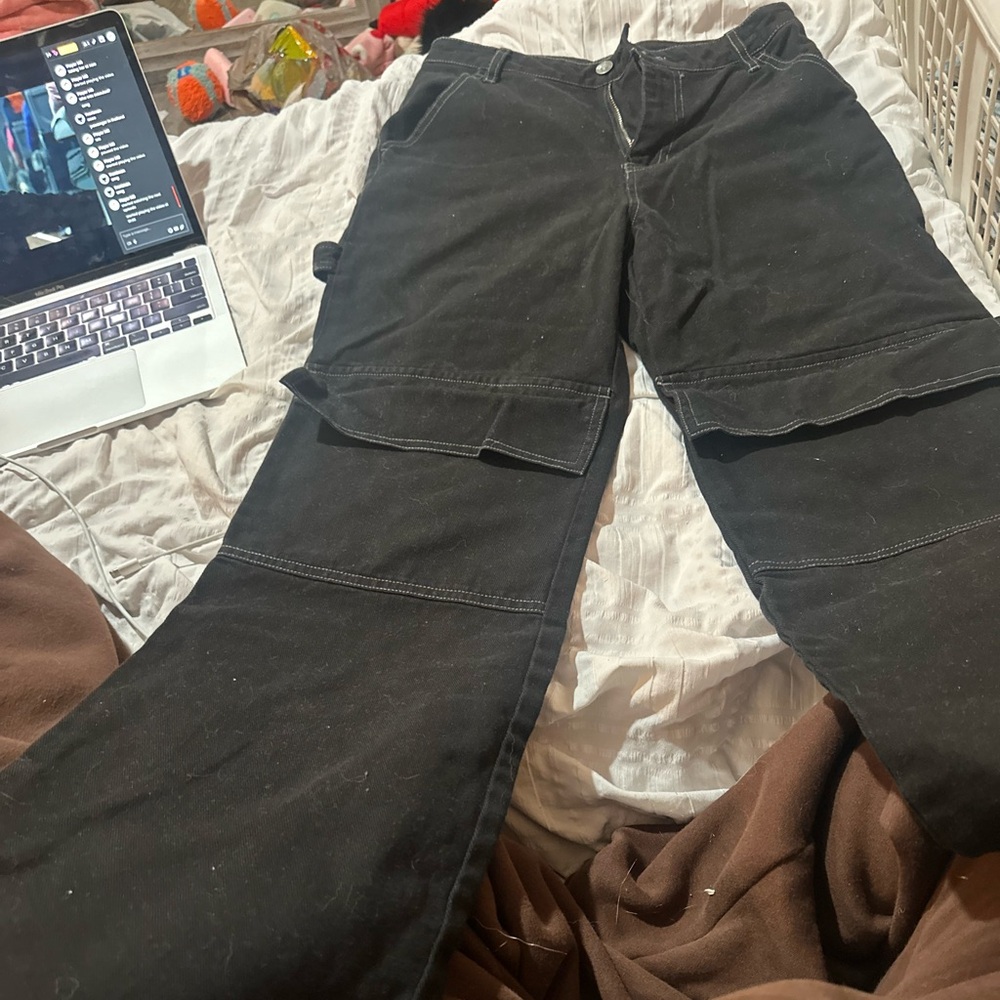 Black cargo wide leg